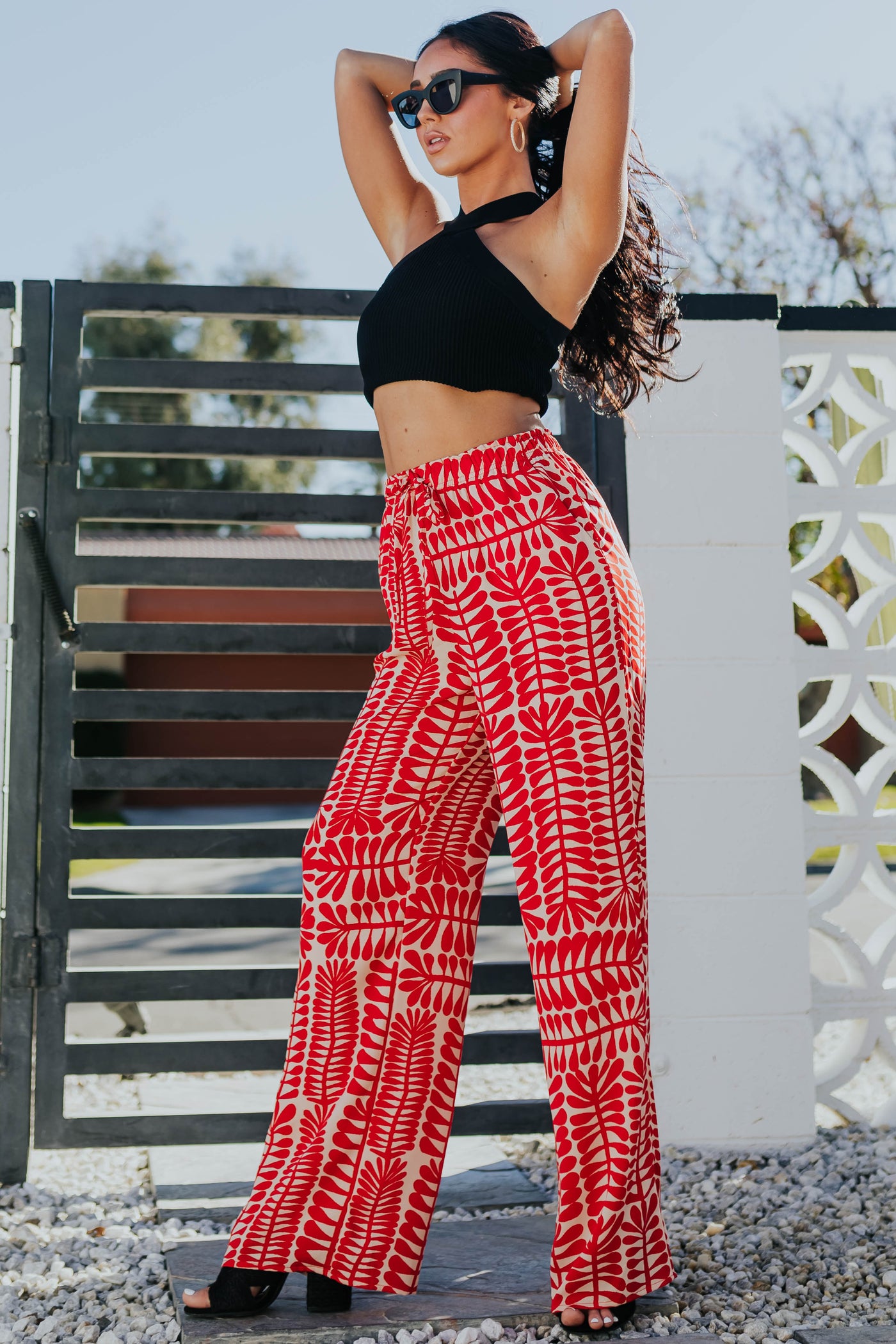Cherry and Cream Printed Wide Leg Flowy Pants