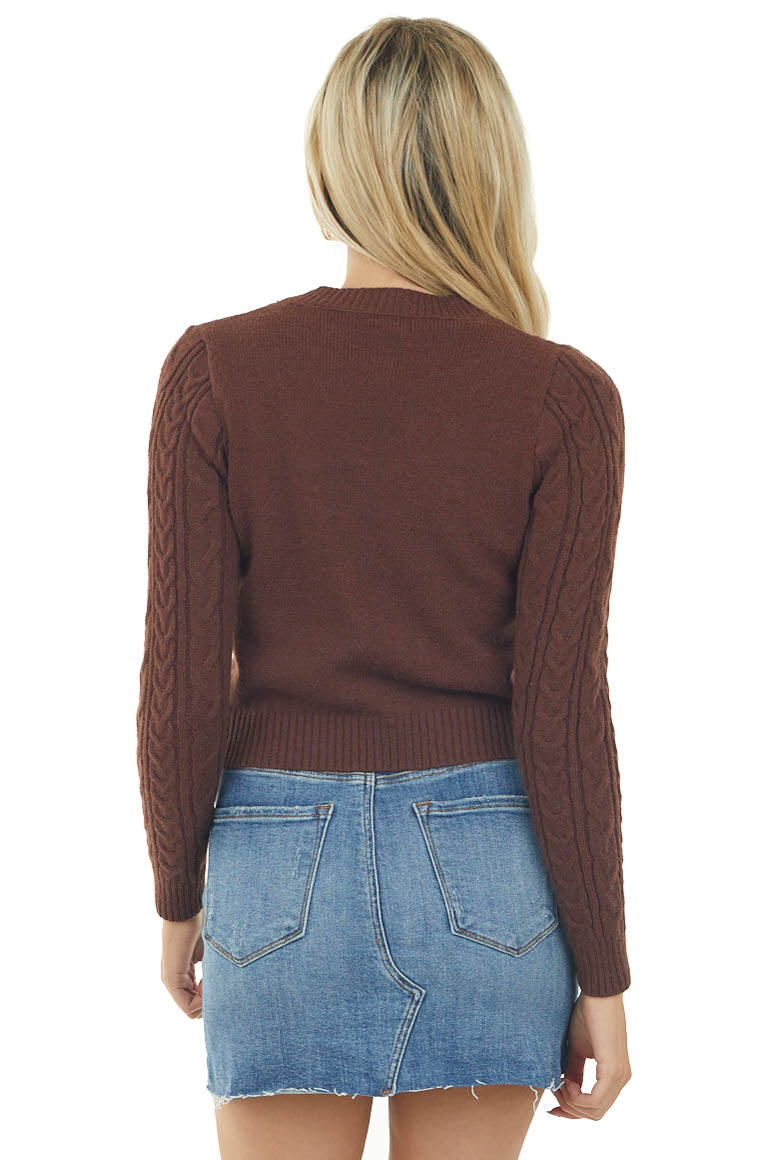 Chocolate Fitted Cable Knit Cropped Sweater