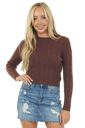 Chocolate Fitted Cable Knit Cropped Sweater