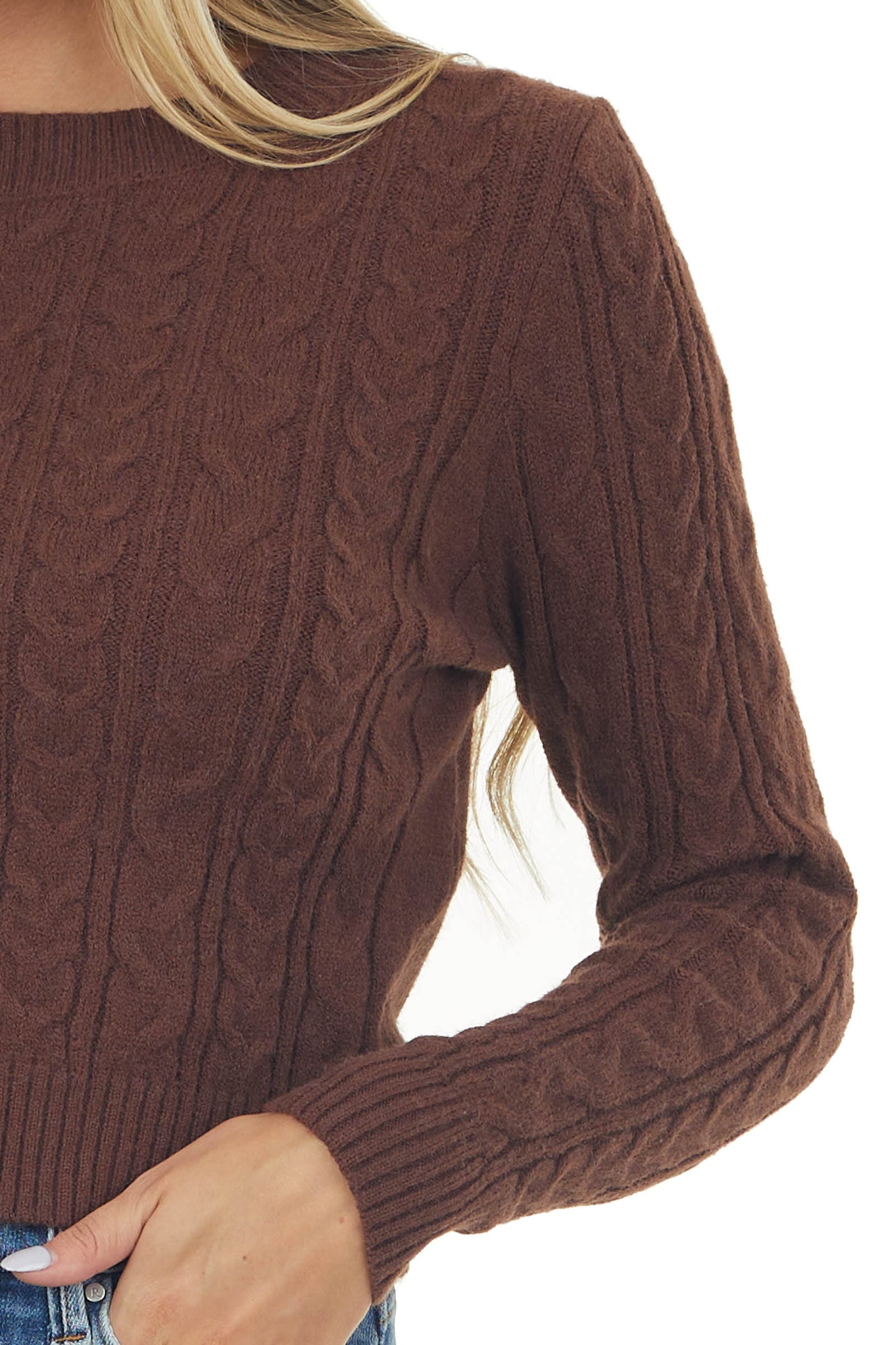 Chocolate Fitted Cable Knit Cropped Sweater