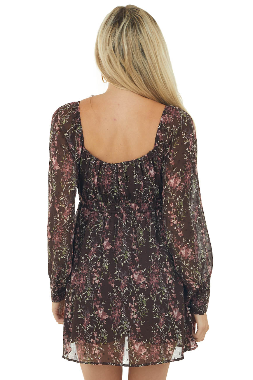 Chocolate Floral Long Sleeve Woven Romper
