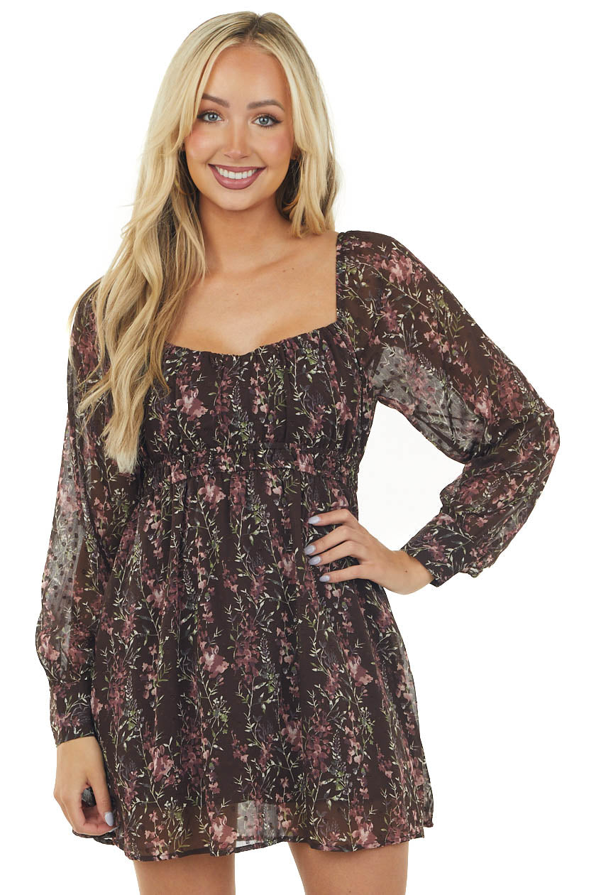 Chocolate Floral Long Sleeve Woven Romper