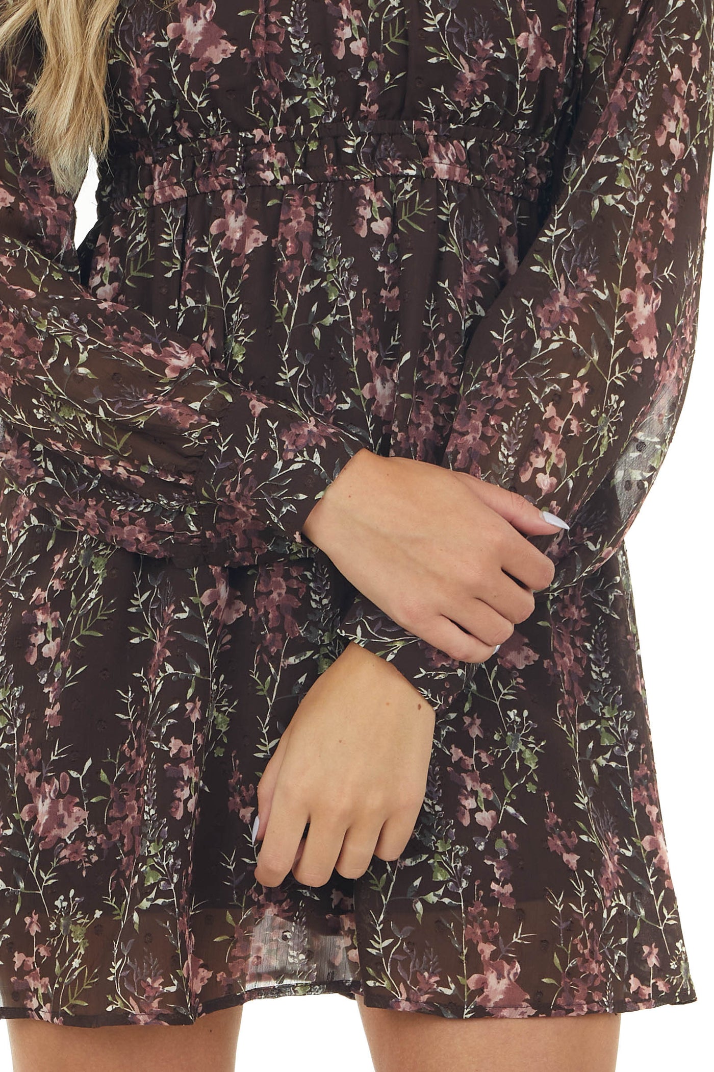 Chocolate Floral Long Sleeve Woven Romper