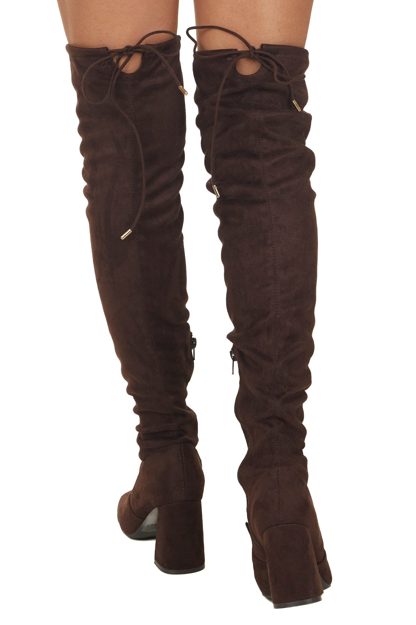 Chocolate Faux Suede Thigh High Boots