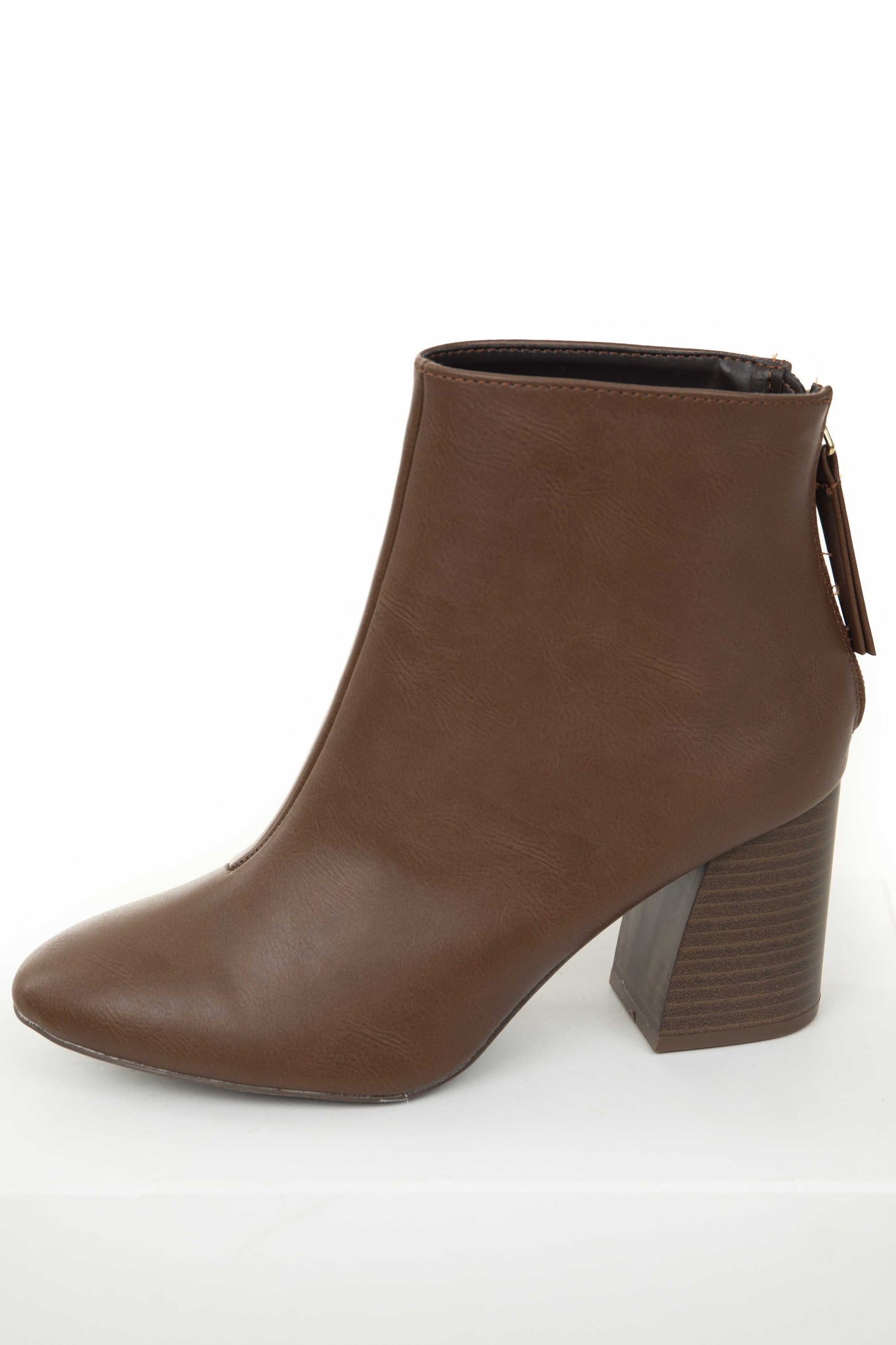 Chocolate Pleather Zipper Back Pointed Toe Booties