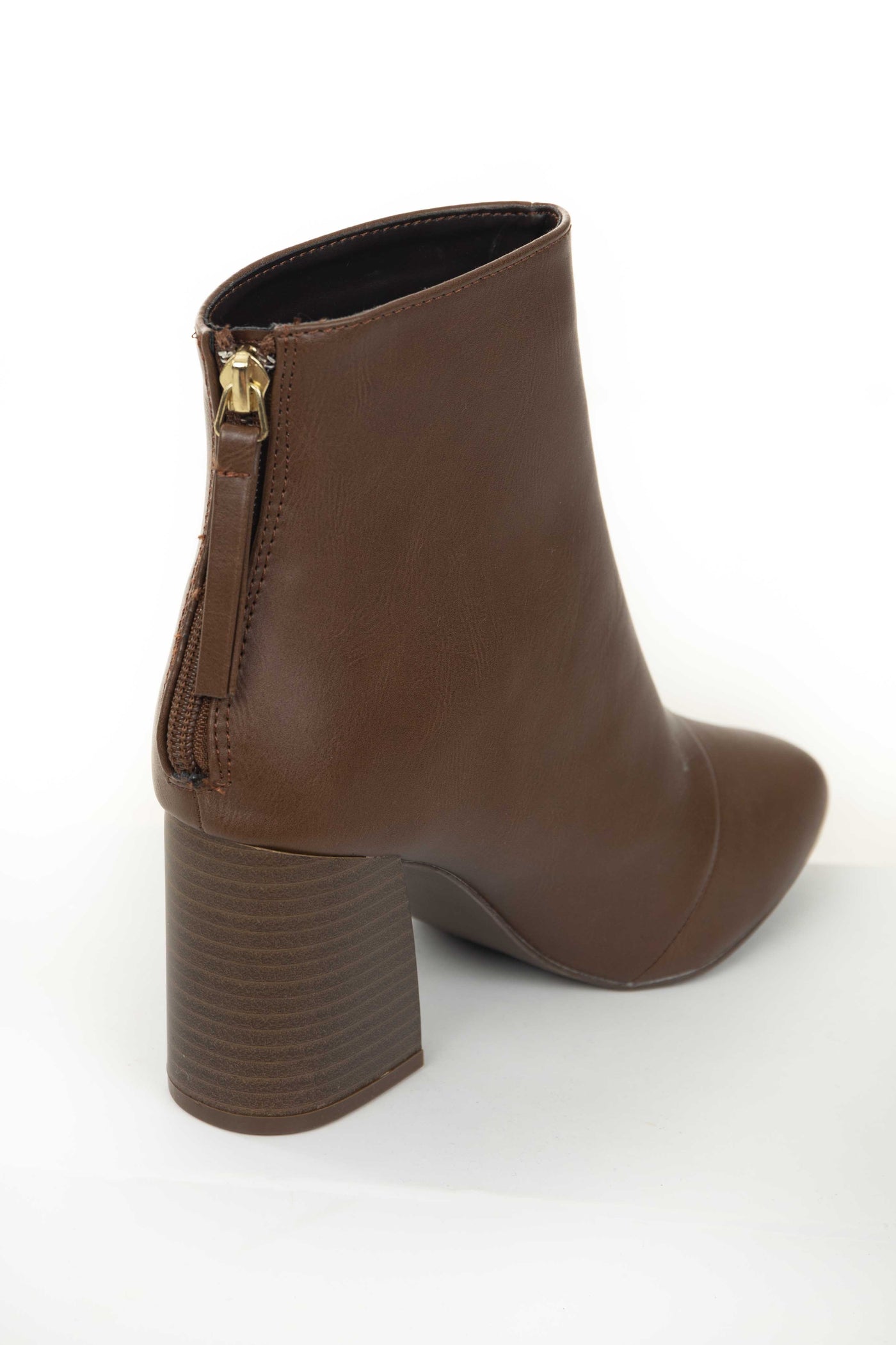 Chocolate Pleather Zipper Back Pointed Toe Booties