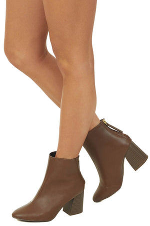 Chocolate Pleather Zipper Back Pointed Toe Booties