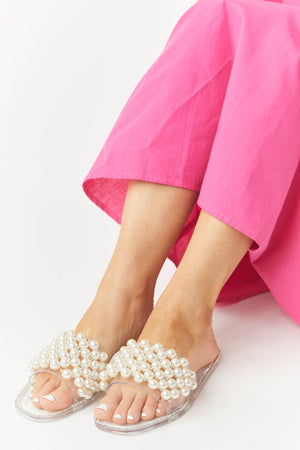 Clear Pearl Strap Slip On Jelly Sandals