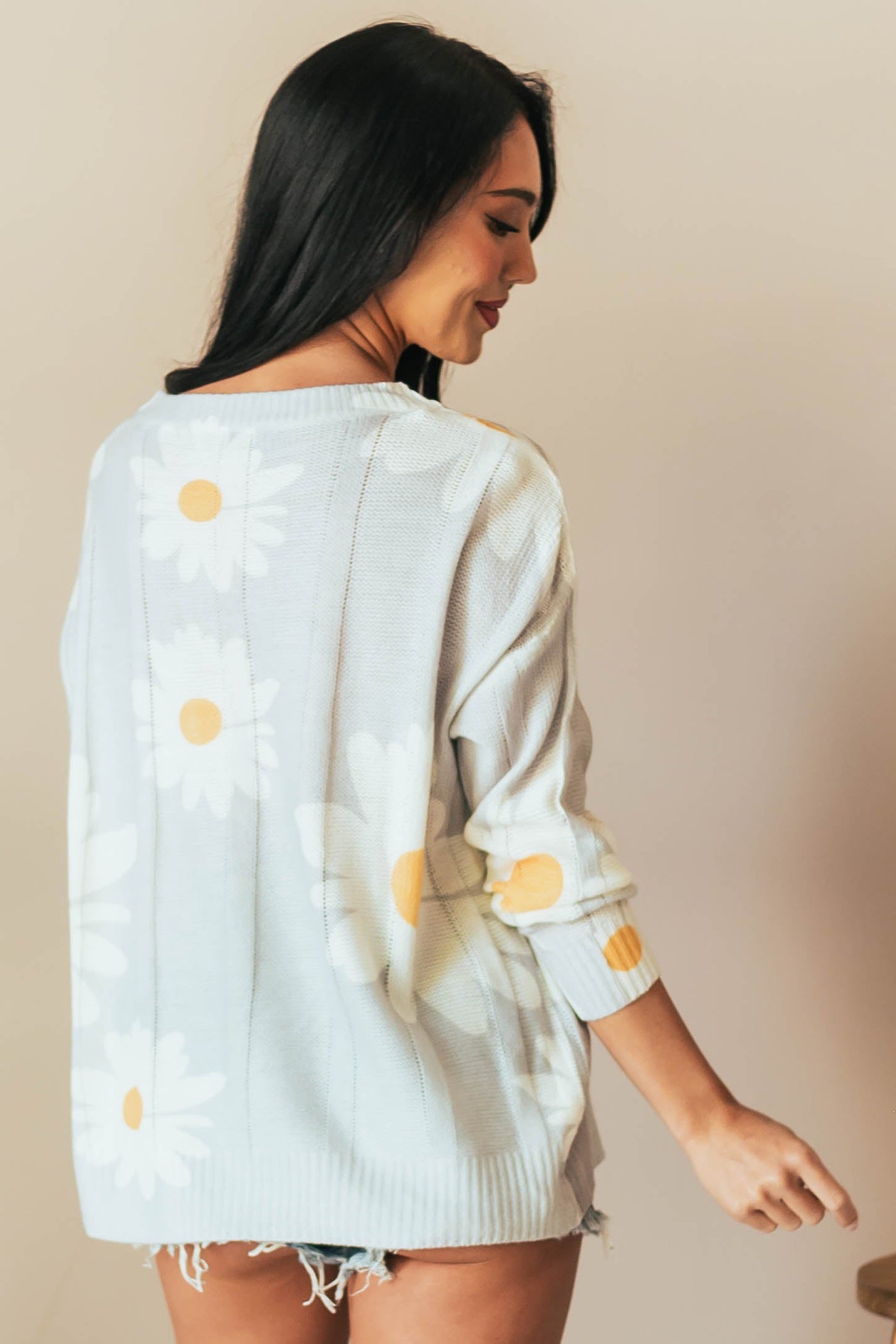 Cloud Grey Flower Pointelle Lightweight Sweater