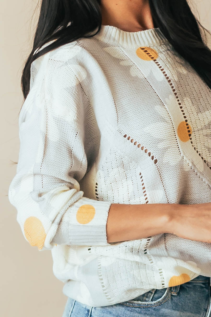 Cloud Grey Flower Pointelle Lightweight Sweater