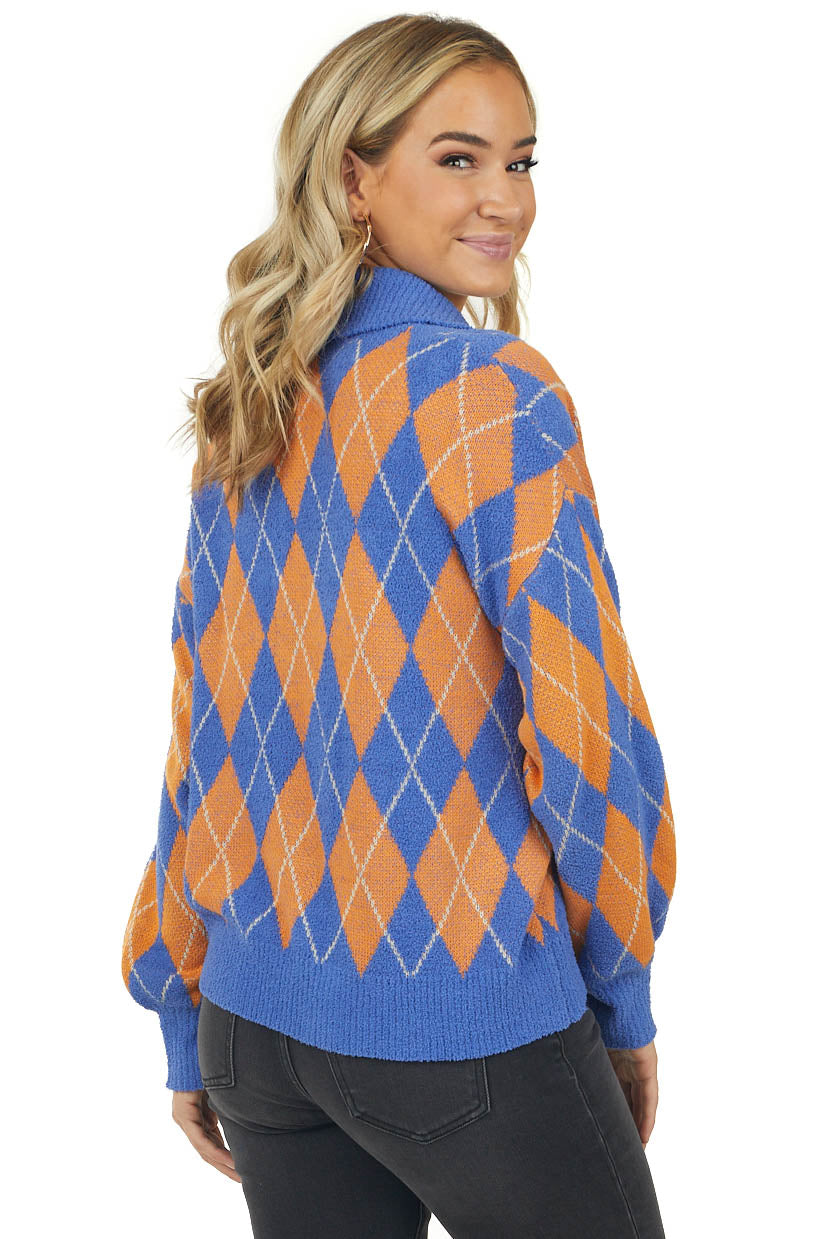 Cobalt Argyle Print Collared Long Sleeve Sweater
