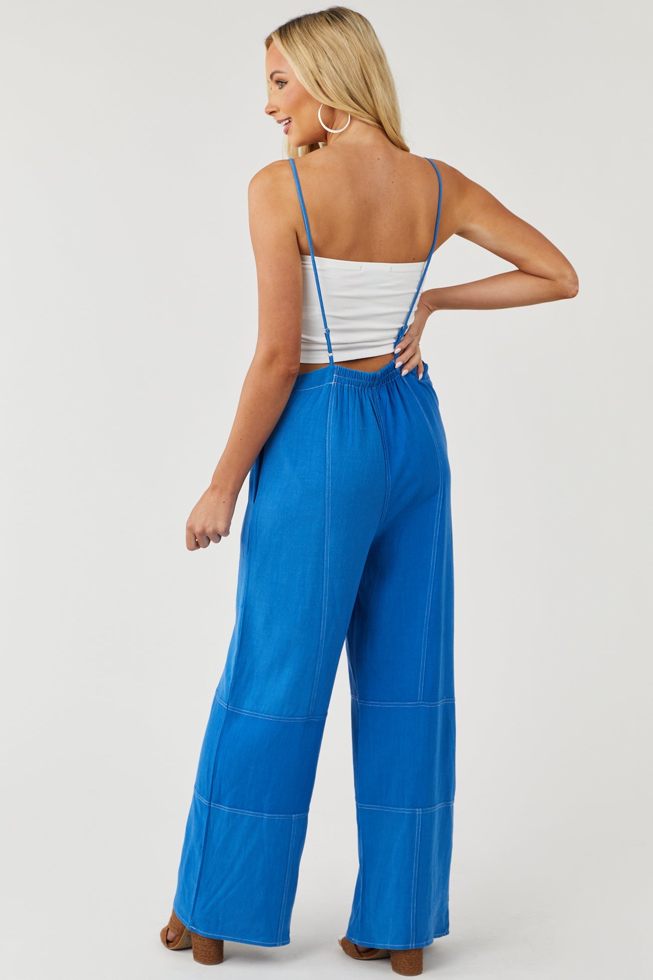 Cobalt Blue Sleeveless Woven Overall Jumpsuit