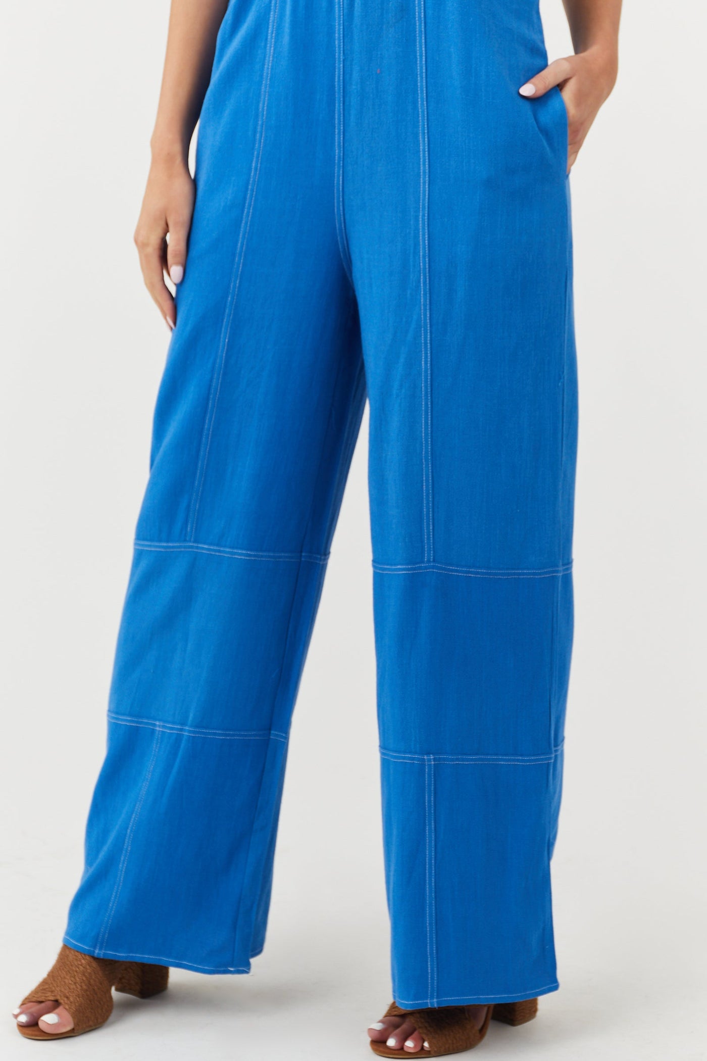 Cobalt Blue Sleeveless Woven Overall Jumpsuit