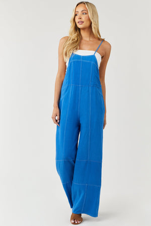 Cobalt Blue Sleeveless Woven Overall Jumpsuit