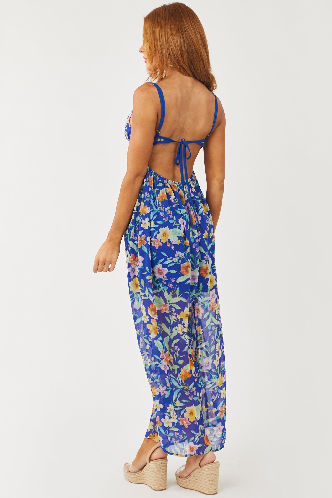 Cobalt Floral Print Sleeveless Maxi Dress