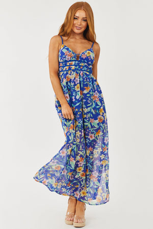 Cobalt Floral Print Sleeveless Maxi Dress
