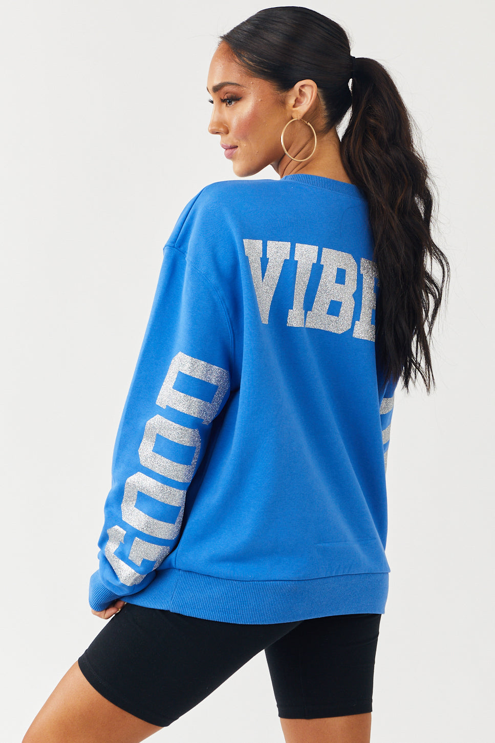 Cobalt 'Good Vibes Only' Glitter Graphic Sweatshirt