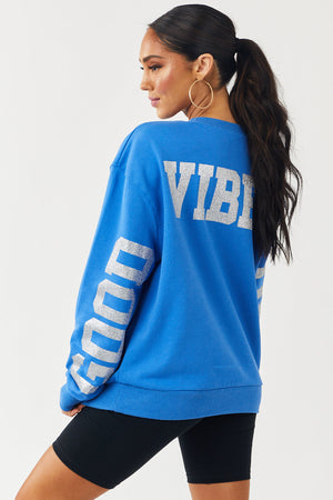 Cobalt 'Good Vibes Only' Glitter Graphic Sweatshirt
