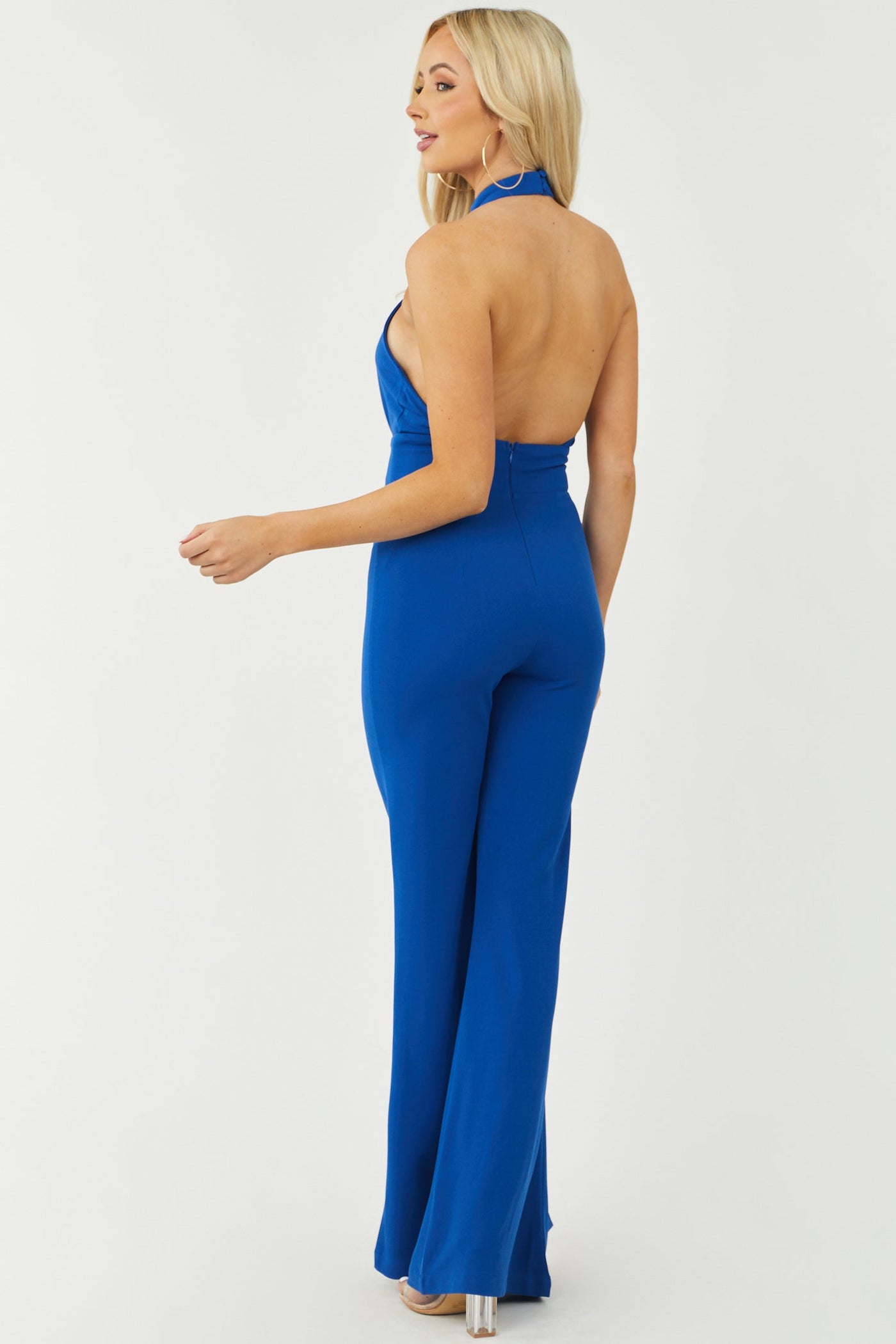 Cobalt Halter Neck Flare Leg Jumpsuit