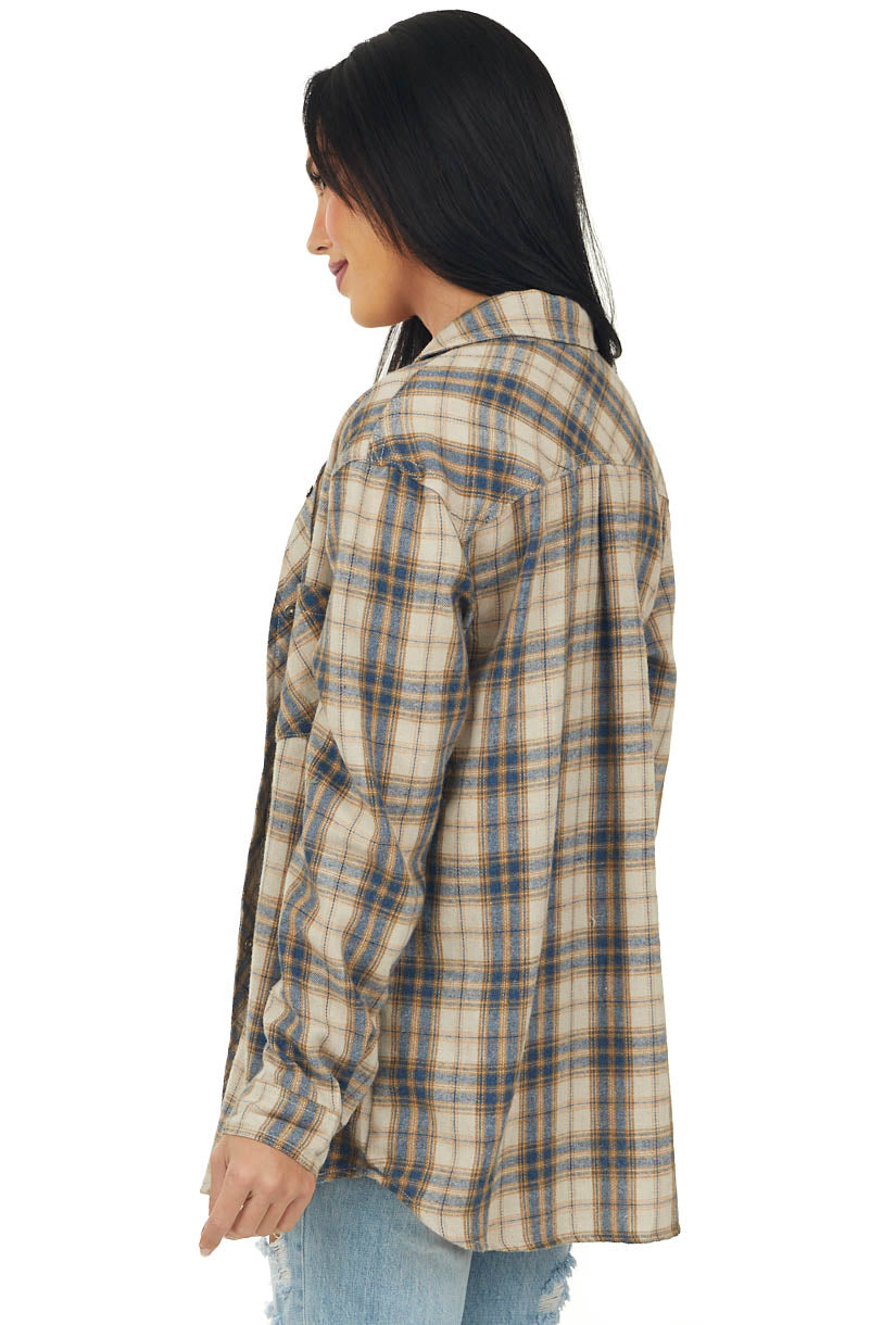 Cobalt Plaid Button Front Flannel Shirt