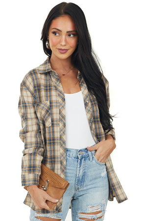 Cobalt Plaid Button Front Flannel Shirt