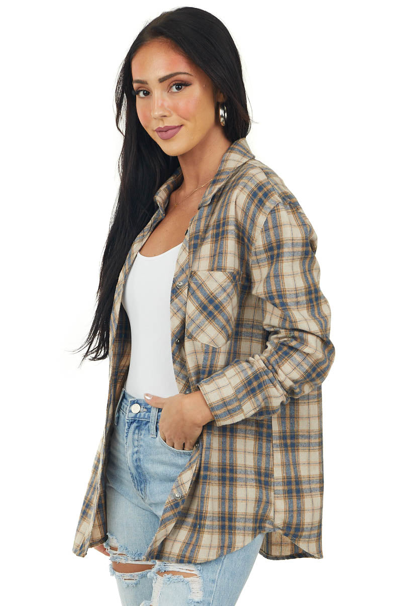 Cobalt Plaid Button Front Flannel Shirt