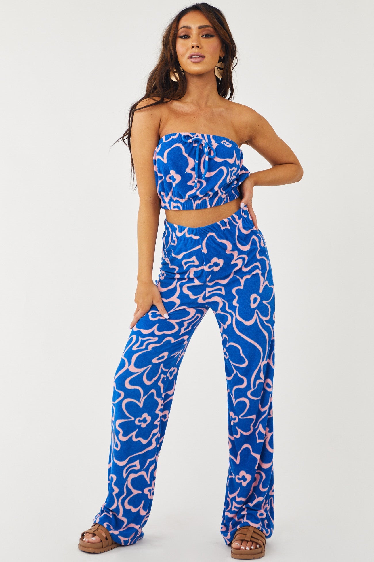 Cobalt and Punch Floral Strapless Top and Pants Set