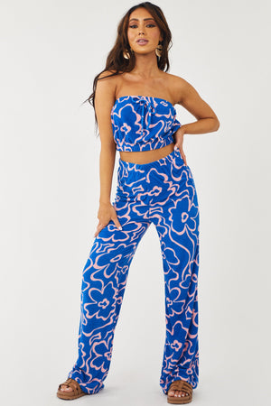 Cobalt and Punch Floral Strapless Top and Pants Set