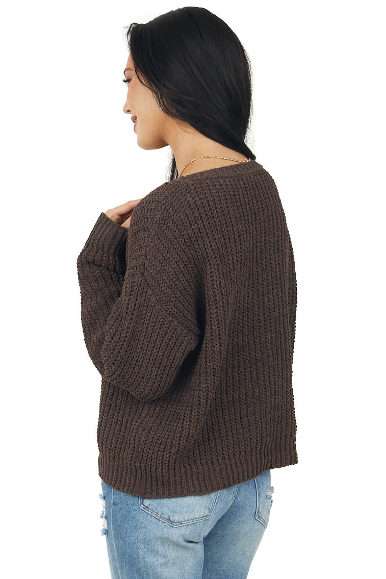 Cocoa Chenille Drop Shoulder Soft Sweater