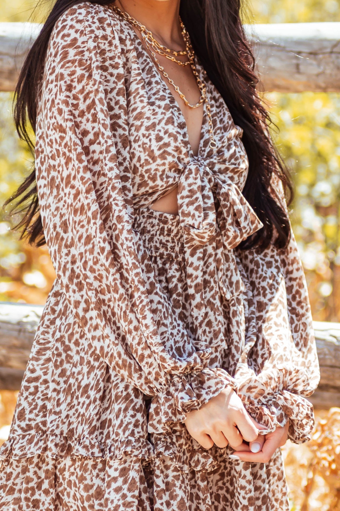 Cocoa Leopard Long Sleeve Tie Front Mini Dress