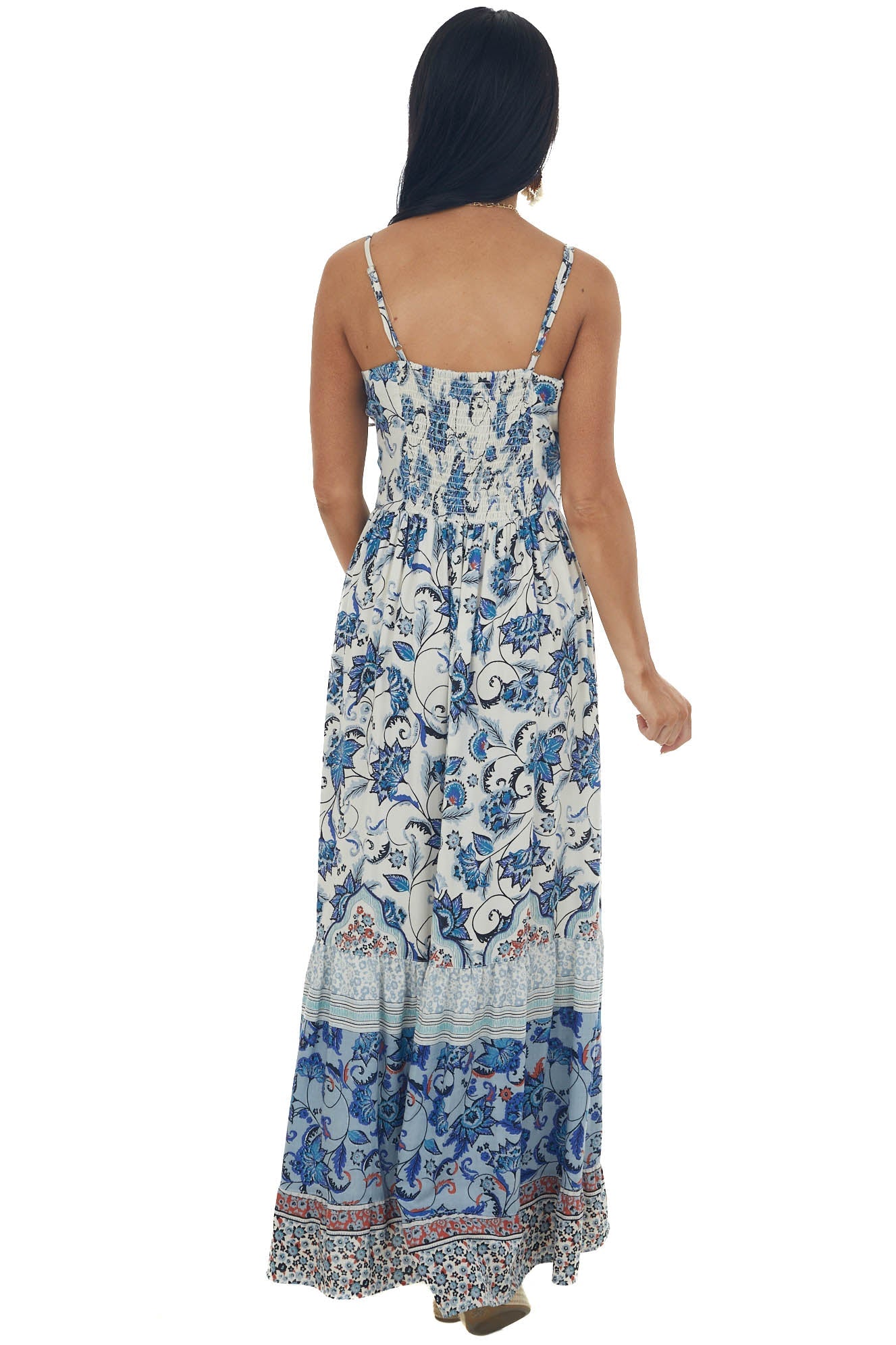 Coconut Floral Border Print Sleeveless Maxi Dress