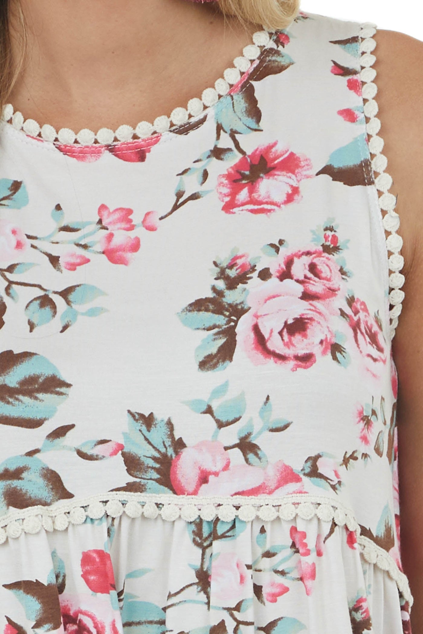 Coconut Floral Sleeveless Drop Waist Knit Top