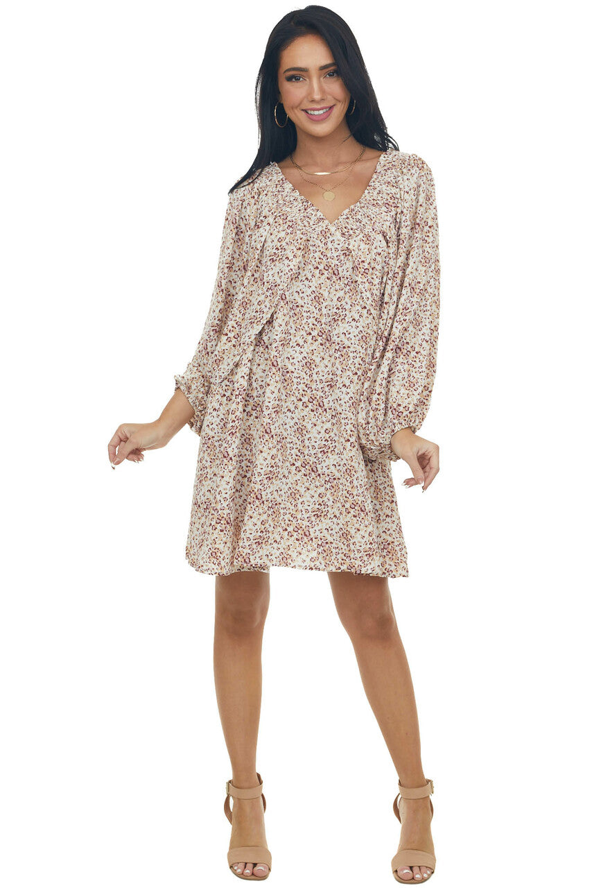 Coconut Leopard Print Open Bubble Sleeve Dress