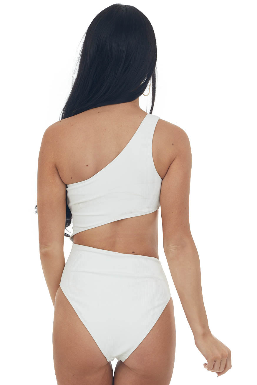Coconut One Shoulder Ribbed Cut Out Swimsuit