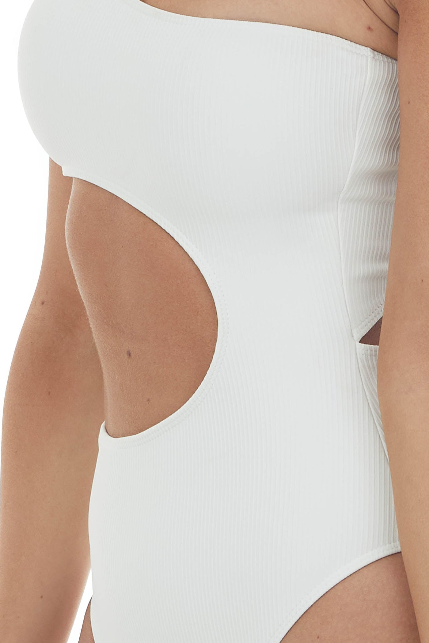 Coconut One Shoulder Ribbed Cut Out Swimsuit