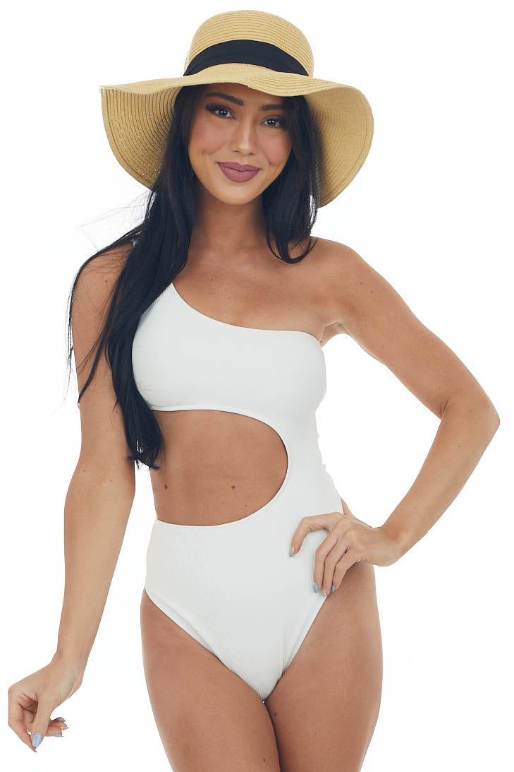 Coconut One Shoulder Ribbed Cut Out Swimsuit