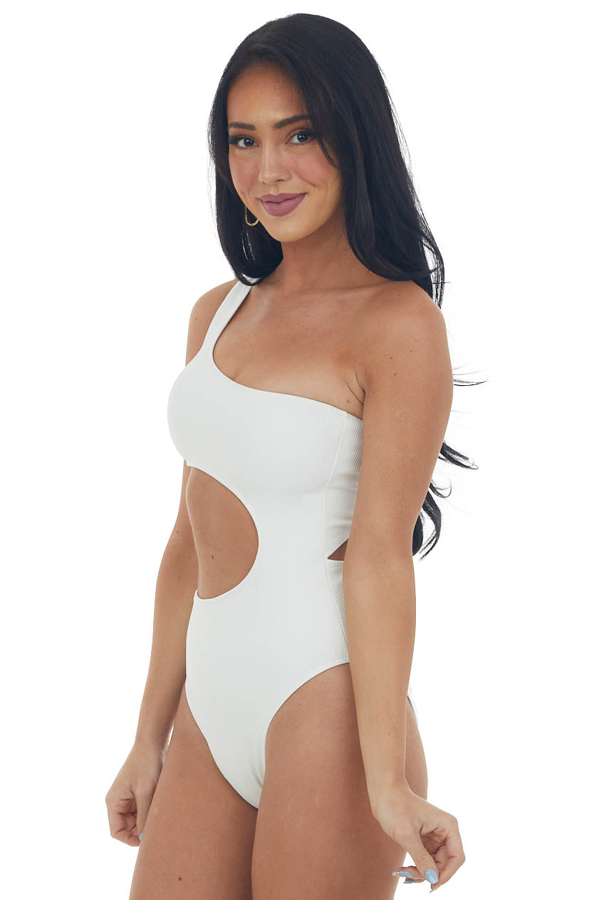 Coconut One Shoulder Ribbed Cut Out Swimsuit