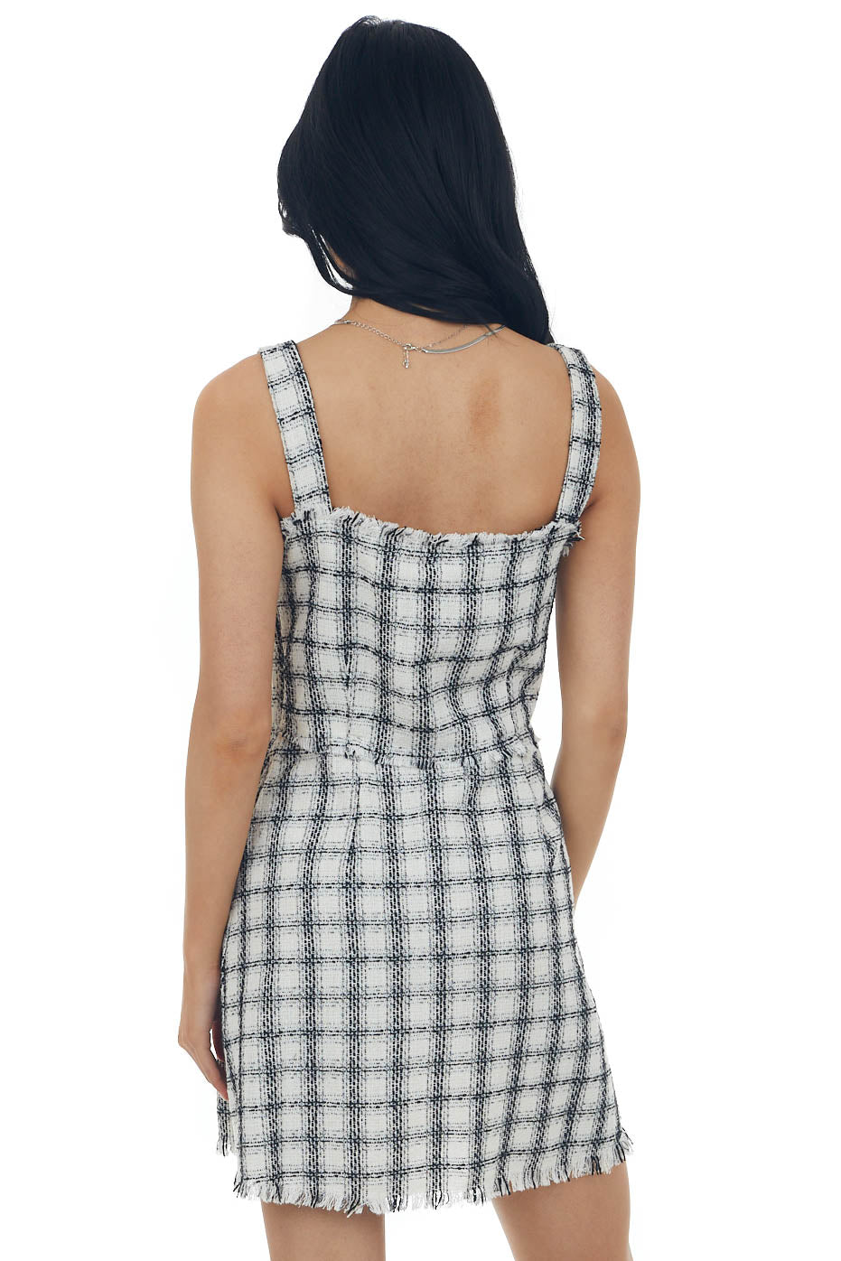 Coconut Plaid Metallic Threaded Woven Mini Dress