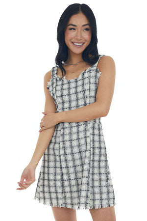 Coconut Plaid Metallic Threaded Woven Mini Dress