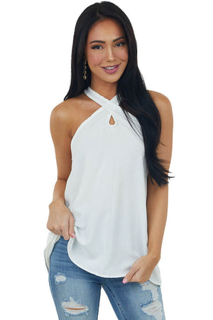 Coconut Sleeveless Criss Cross Halter Neckline Woven Top