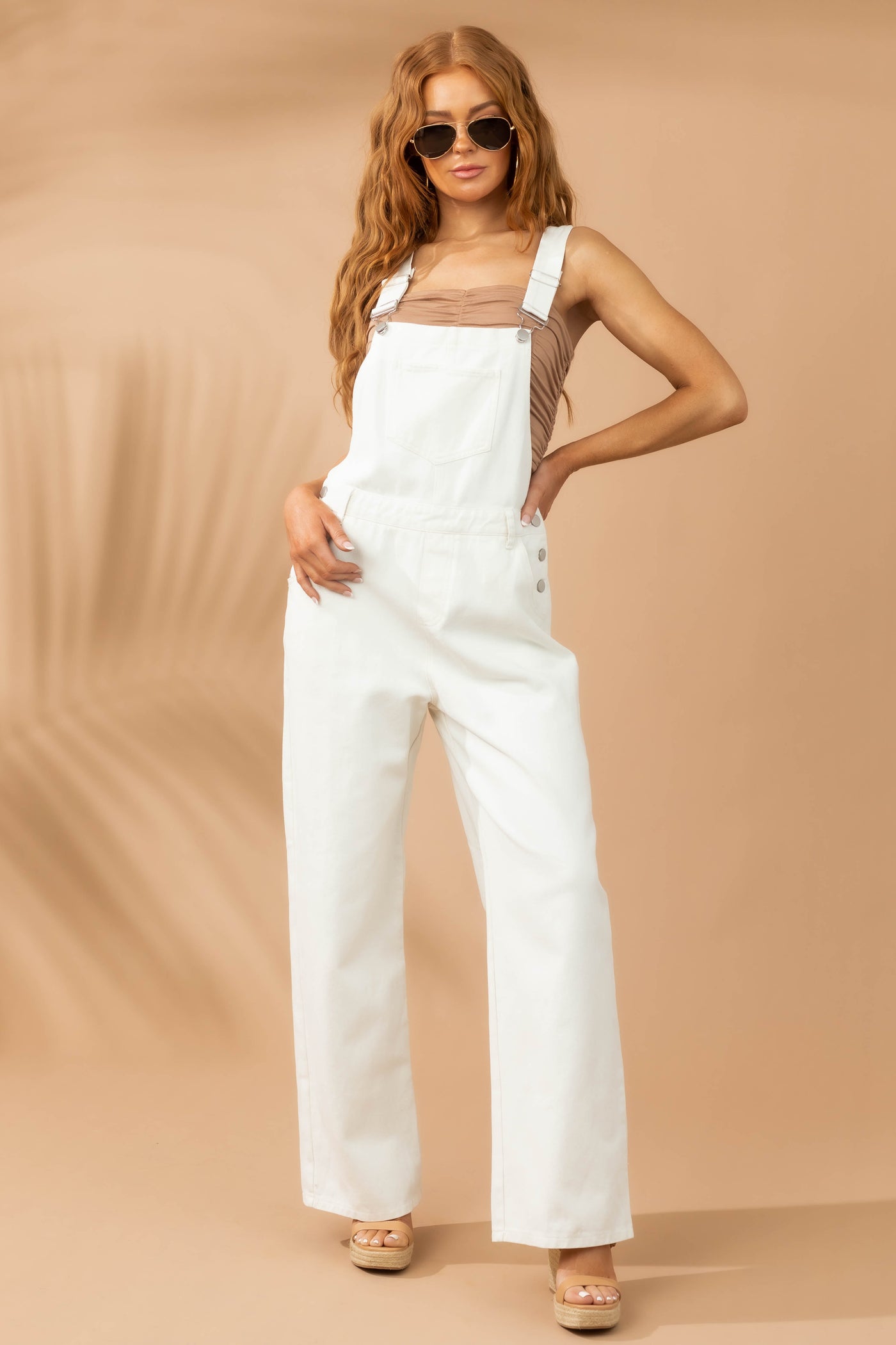Coconut Wide Leg Denim Overalls