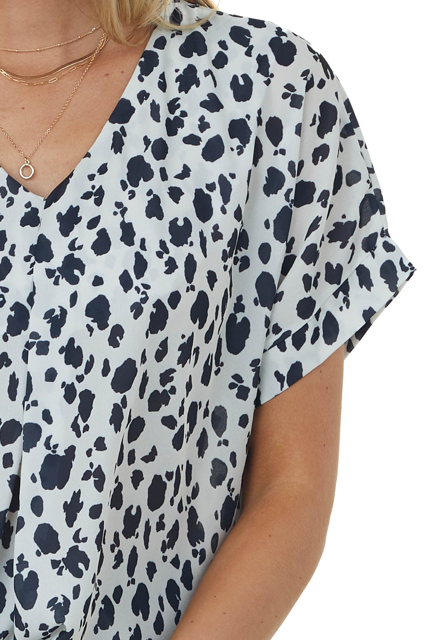 Coconut and Black Animal Print Short Sleeve Blouse