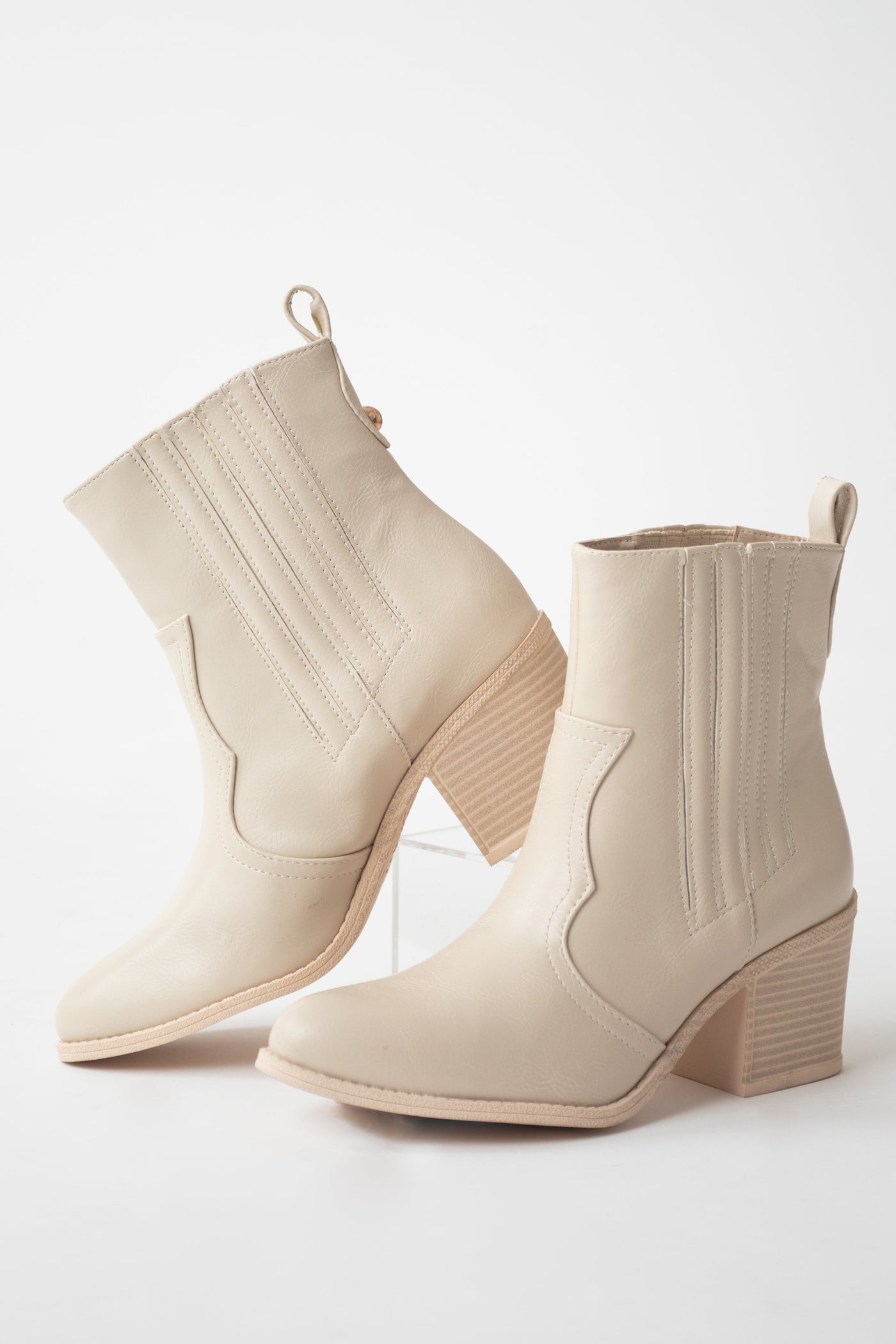 Coconut Faux Leather Western Ankle Boots