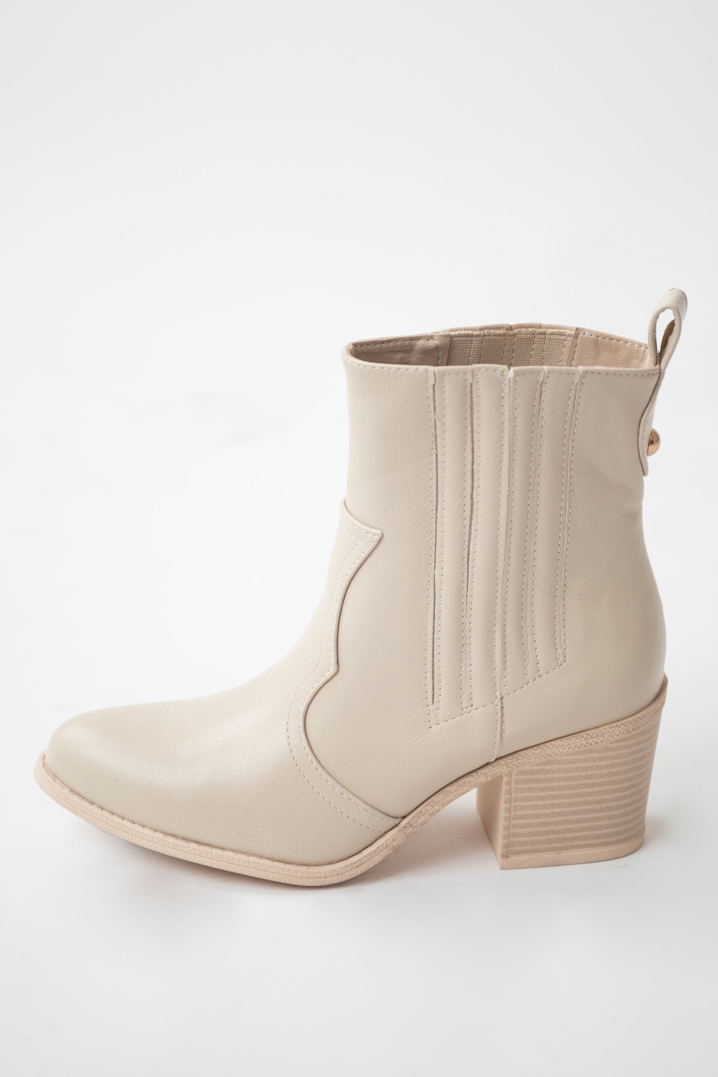 Coconut Faux Leather Western Ankle Boots