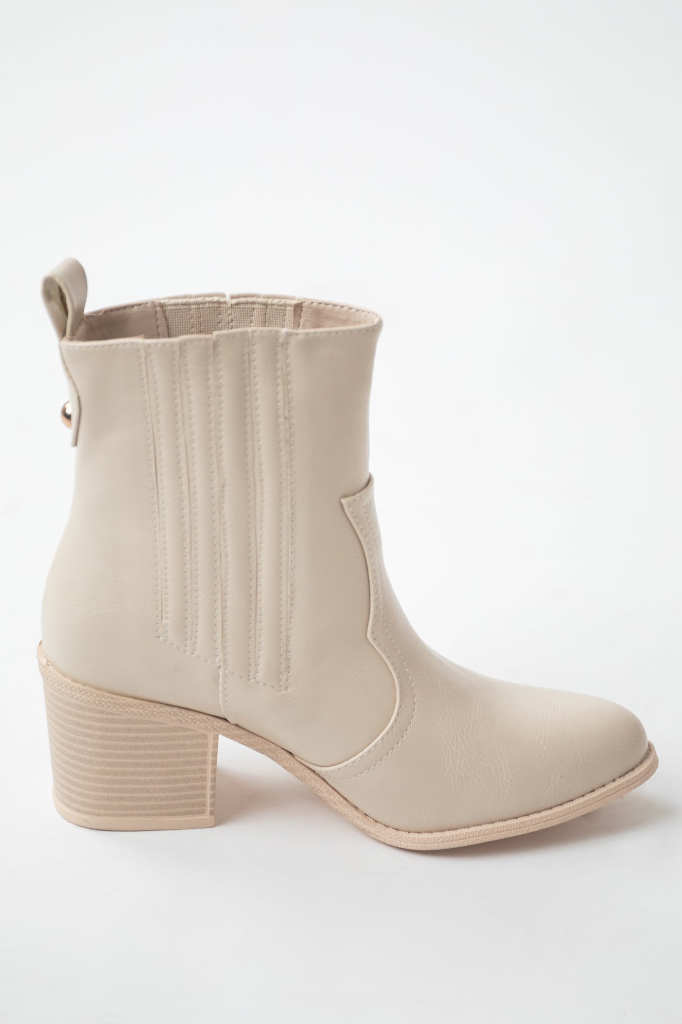 Coconut Faux Leather Western Ankle Boots