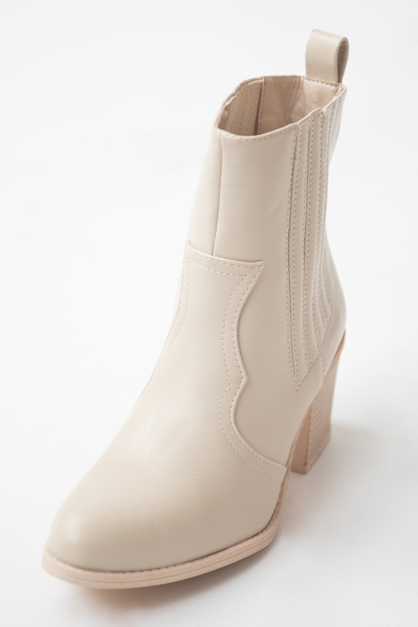 Coconut Faux Leather Western Ankle Boots