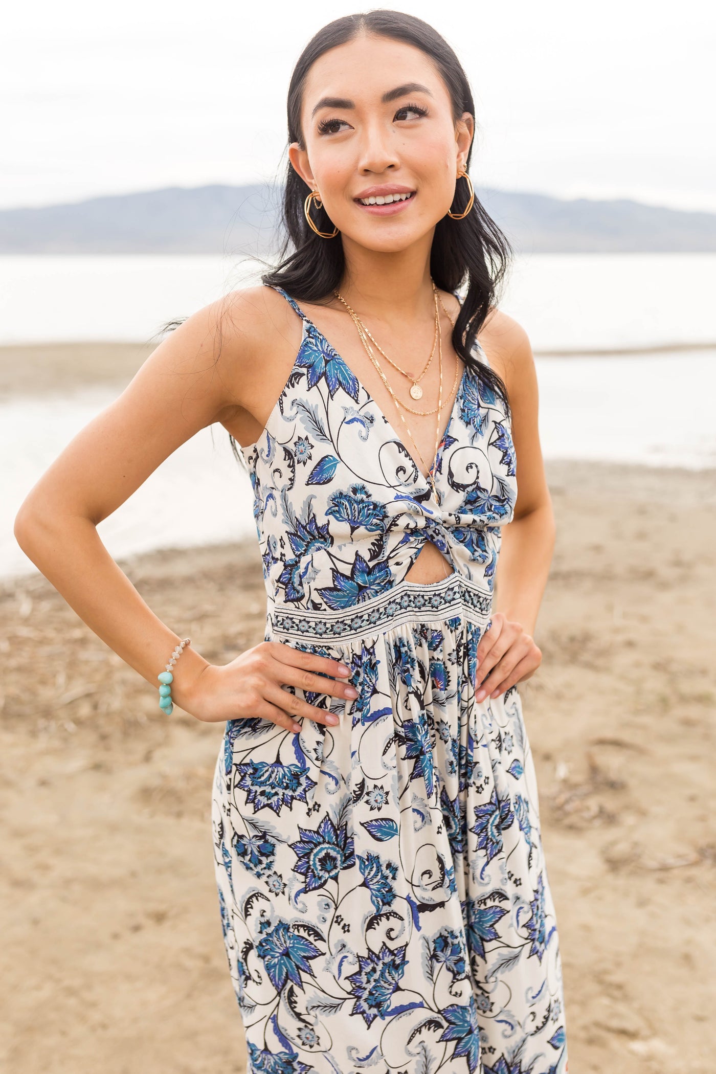 Coconut Floral Border Print Sleeveless Maxi Dress