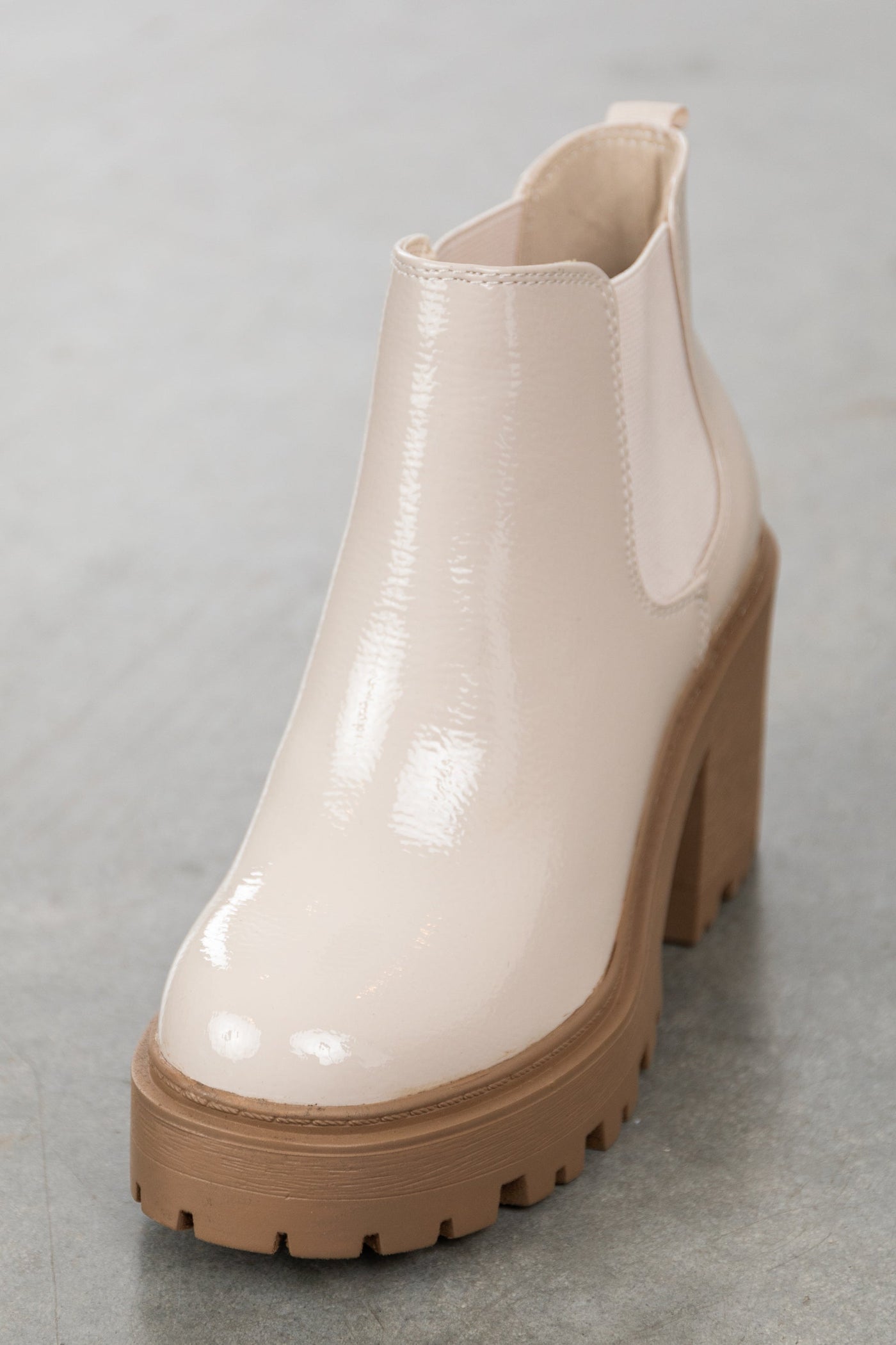 Coconut Side Panel Chunky Heel Lug Booties