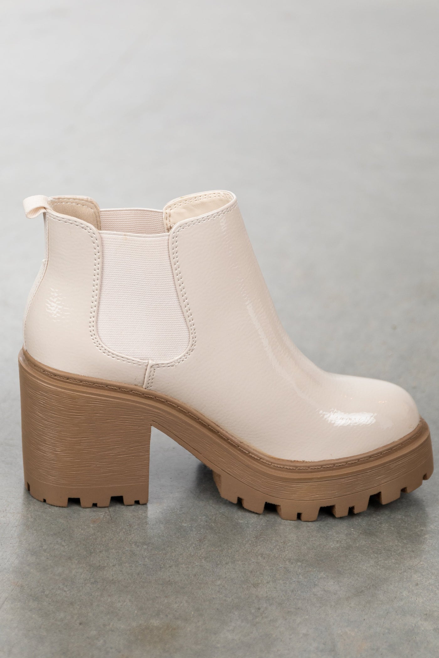 Coconut Side Panel Chunky Heel Lug Booties