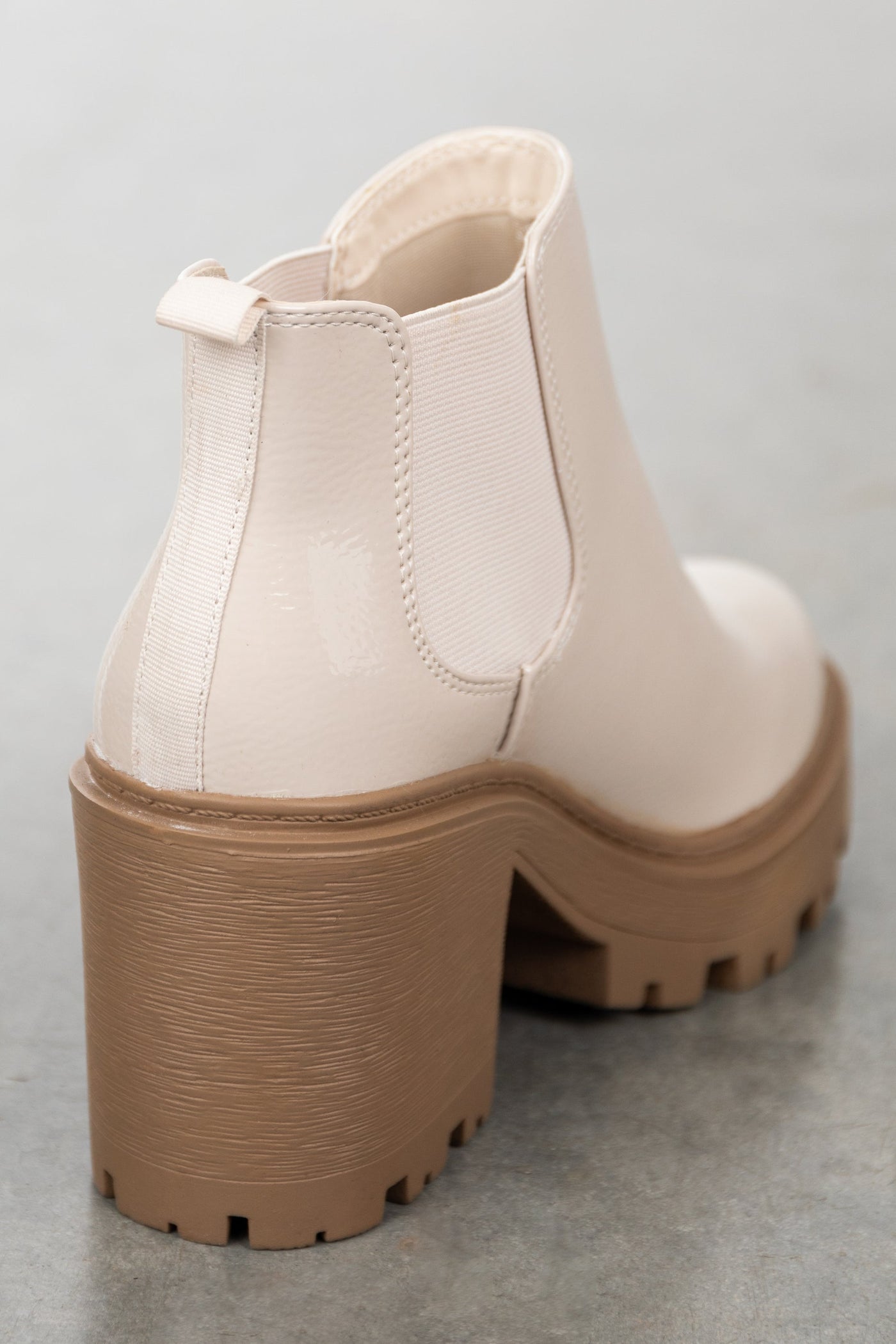 Coconut Side Panel Chunky Heel Lug Booties